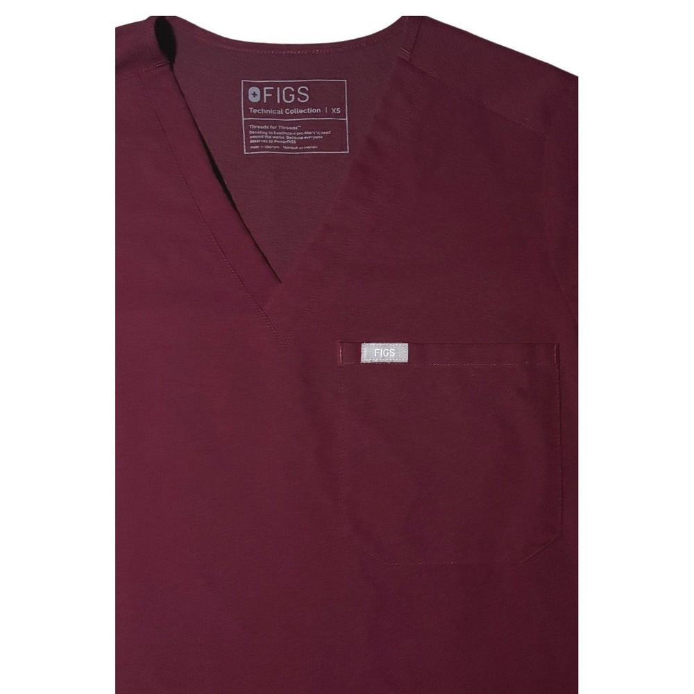 FIGS Catarina Burgundy One-Pocket Scrubs Top Womens Size XS - Picture 2 of 7
